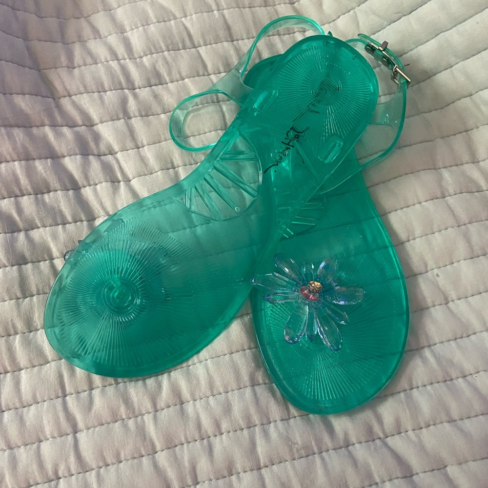 Size 8 Betsey Johnson teal jelly sandals - Picture 3 of 3
